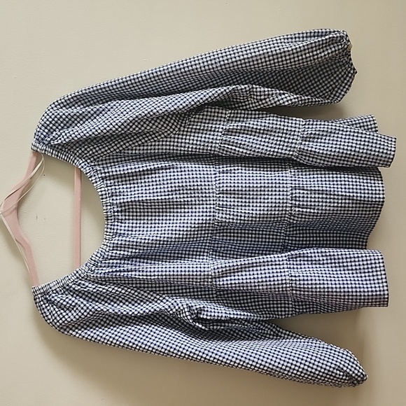 Old Navy Blue White Gingham Puff Sleeve Blouse Babydoll Top Feminine Prarie - Picture 7 of 7